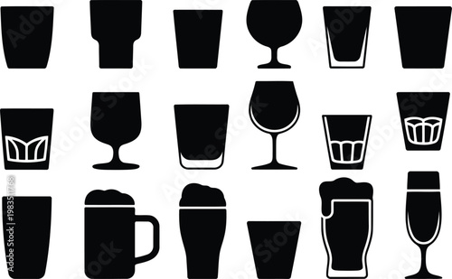 Variety of drinkware silhouettes glasses mugs and cups collection