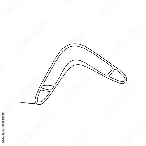 Single continuous line drawing of a traditional boomerang. Ancient hunting tool or sport equipment. Modern minimalist vector illustration.