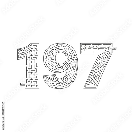 Number 197 with maze pattern inside