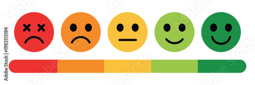 Feedback Scale Emoji Faces Customer Rating Satisfaction Survey Sad to Happy Rating Scale Vector Illustration Set Isolated Background