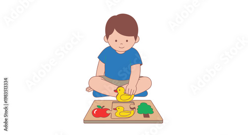 A smiling little boy and toddler have fun playing with blocks and toys while enjoying a birthday cake dessert at the kitchen table