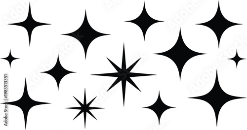 Black sparkle star collection a variety of shining pointed celestial elements