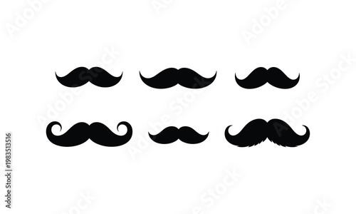 Mustache vector silhouette illustration line art set collection for fathers day design.