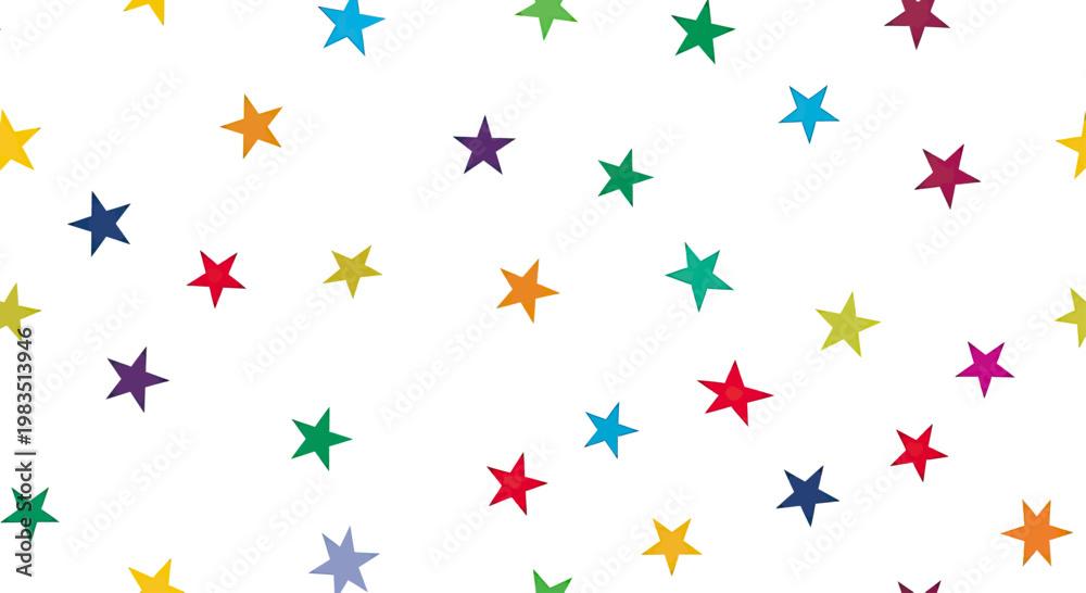 Fototapeta premium Scattered colorful five-pointed stars on a white background