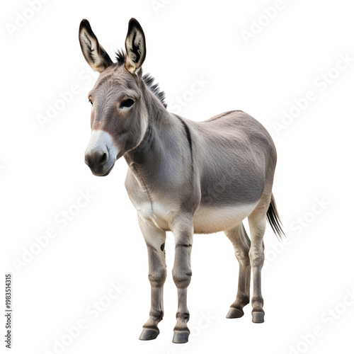 Gray Donkey Standing Isolated on White Background