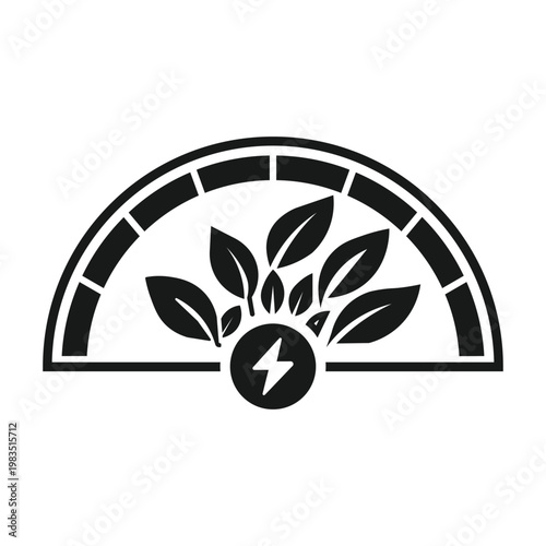 Eco-Friendly Renewable Green Energy Meter Logo Icon with Leaves and Power Symbol
