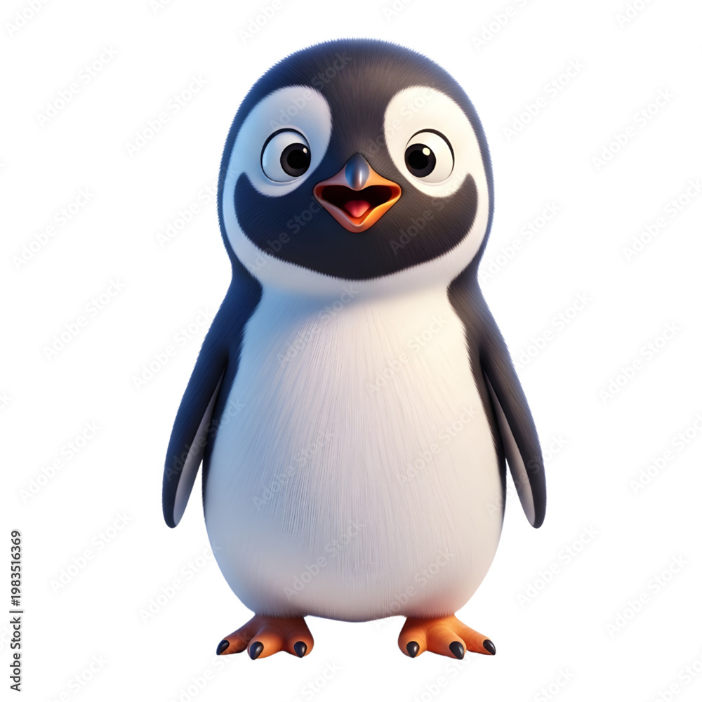 Fototapeta premium Cute Penguin Character Standing on White Background