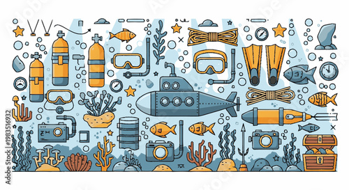Colorful illustration of a submarine.