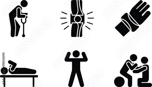 Orthopedic healthcare icons joint pain recovery and physical therapy