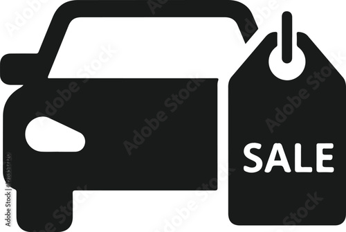 Car icon with a sale tag attached, representing vehicle sales and automotive deals