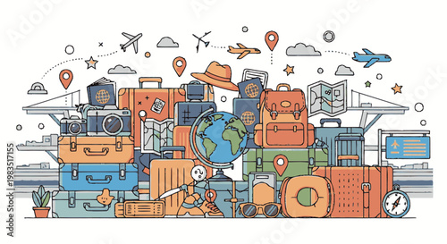 Colorful illustration of travel luggage.