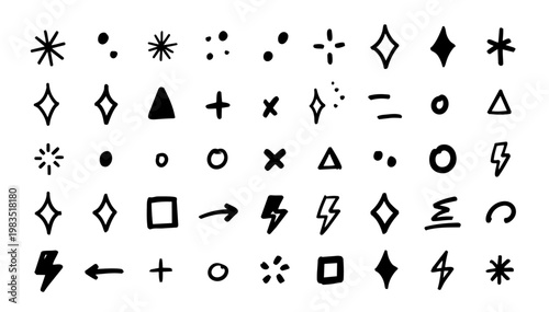 Hand drawn doodle vector set of minimal filler symbols for subtle accents and spacing, clean natural ink pen shapes, tiny decorative elements and icons for UI, notes, layouts, and creative design 
