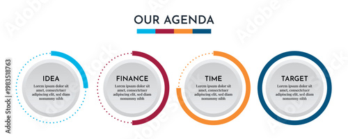 Our Agenda Progress Ring Infographic with Four Step Process and Modern Circular Design Vector Illustration,