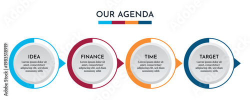 Our Agenda Circular Timeline Infographic with Four Steps and Directional Arrow Flow Vector Illustration,
