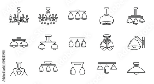 Collection of various line art chandelier and ceiling light fixtures