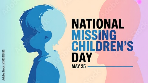 National missing childrens day poster concept with child profile silhouette on gradient background, twenty fifth