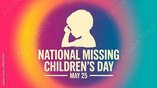 National missing childrens day awareness poster with child silhouette on gradient background children awareness