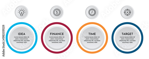 Our Agenda Circular Badge Infographic with Four Step Process and Clean Icon Layout Vector Illustration. 
