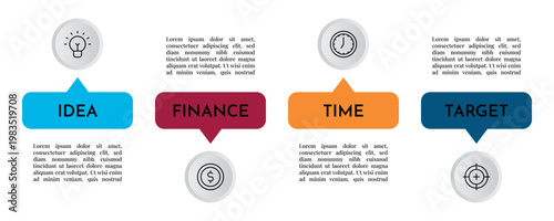 Our Agenda Horizontal Label Based Infographic with Four Steps and Business Icons Vector Illustration,