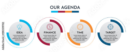 Our Agenda Semi Circle Progress Infographic with Four Steps and Modern Design Elements Vector Illustration,