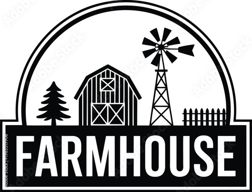 Vintage farmhouse illustration a classic rural scene in black and white
