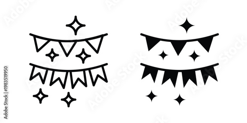 Party flag icon outline pictogram. Flat Symbols.