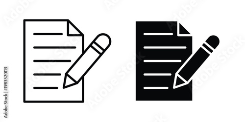pen paper icon outline pictogram. Flat Symbols.