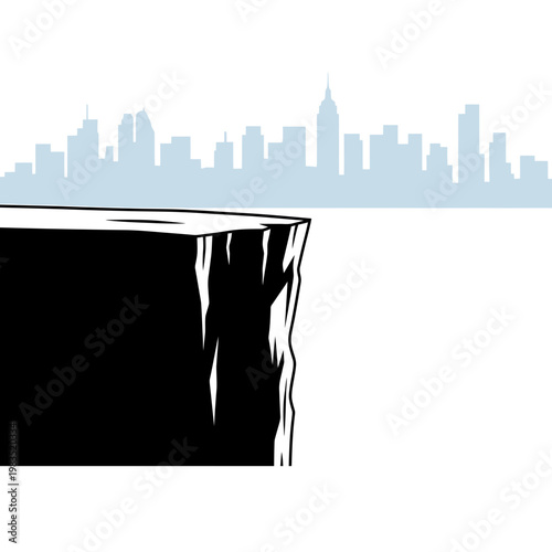 Minimalist Vector Illustration of Cliff Edge and City Skyline