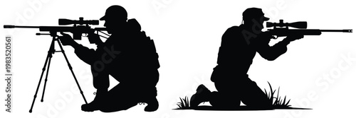 Target Shooter Kneeling Position Silhouette Sports Shooting Practice Range Training Aim Precision Vector Illustration Collection Isolated Background