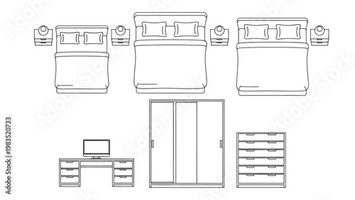 Modern workspace with computer, desk, and office chair arrangement Vector