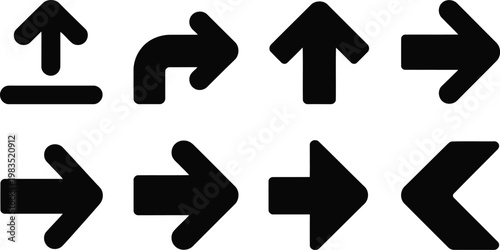 Collection of black arrow icons directional indicators for navigation and design