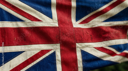 United Kingdom Flag Union Jack with Vintage Fabric Texture, UK Politics, Geopolitical Tension and British History Concept
