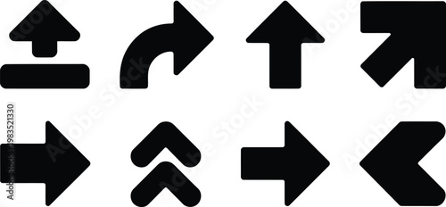Set of black directional arrows up curve left right and combination icons