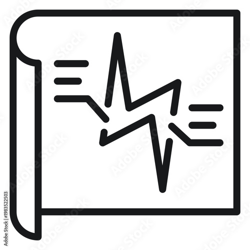 Black vector icon illustration of a broken document or corrupted file with a jagged crack and horizontal lines, symbolizing data error, system failure, or conflict in a minimalist style.