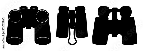 Wildlife tracker binoculars set with solid black icon on white background featuring wildlife, binoculars, tracking tool with black and white and illustration