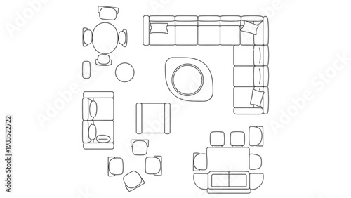 Collection of household and office icons in a minimalist style Vector