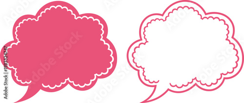 Speech bubble cloud shapes set comic dialog boxes pink outline vector illustration cartoon communication design collection