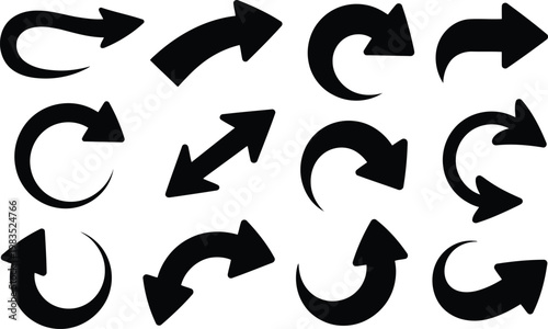 Collection of black circular and directional arrows a versatile graphic set