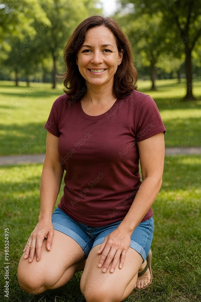 Fototapeta premium modella con capelli scuri fitness al parco