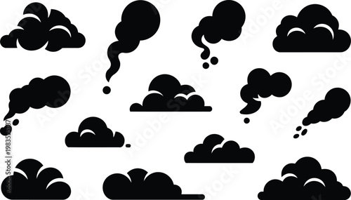 Black silhouette cloud set diverse shapes for design and illustration