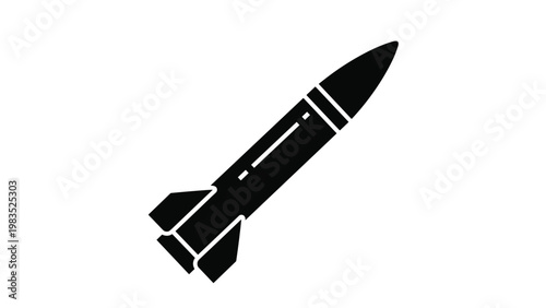 Black silhouette of a powerful rocket launching diagonally across a white background representing speed and a business start up.