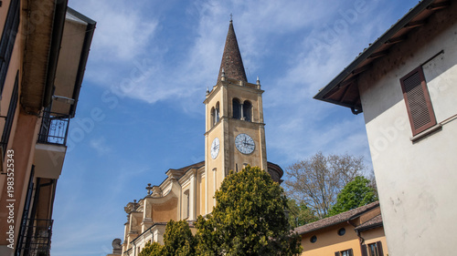 Historic Church with Steeple and Clock Tower in a European Village