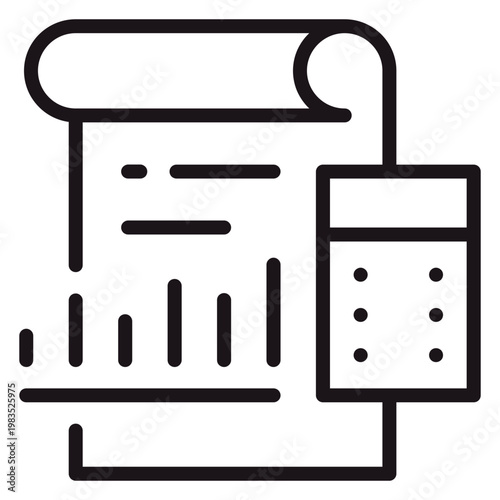 Accounting and Financial Report Vector Icon Illustration Featuring a Document with a Bar Chart and a Calculator for Business Analysis, Budgeting, and Data Visualization in a Minimalist Style.