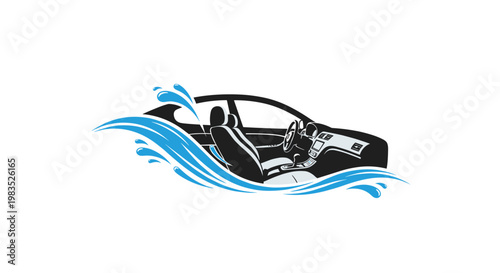 Automotive Interior Detailing with Water Waves Icon