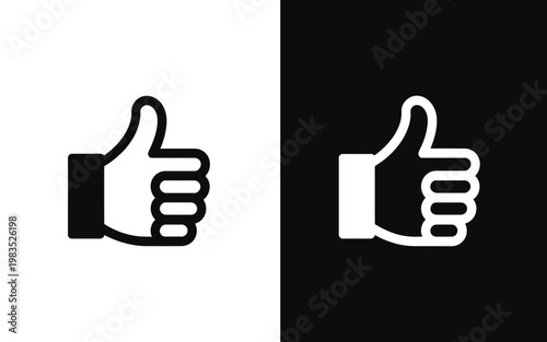Two thumbs up icons one black on white and white on black