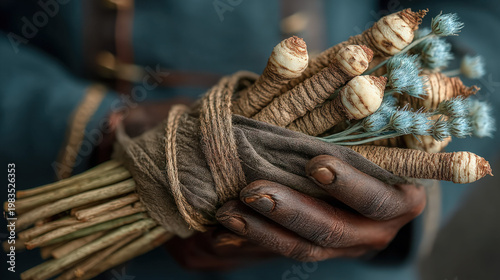 A man holding a tongkat - a...