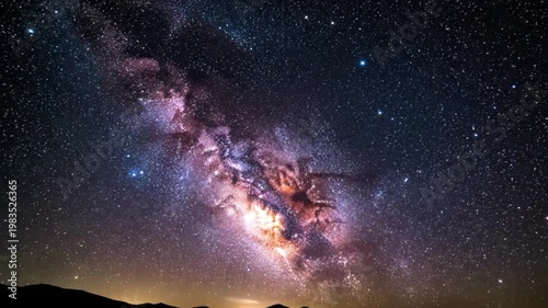 Vibrant milky way galaxy visible in a dark night sky