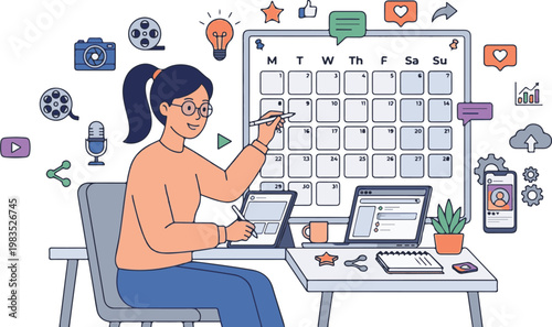 Creative Social Media Manager Planning Content Calendar on Tablet