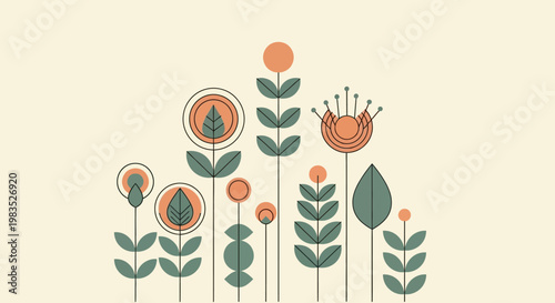 a group of flowers on a beige background.