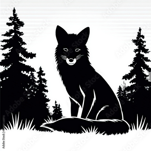 Fine Fox silhouette in forest